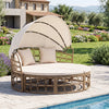 Stylish outdoor patio daybed featuring a retractable canopy and soft cushions, perfect for elegant garden lounging.