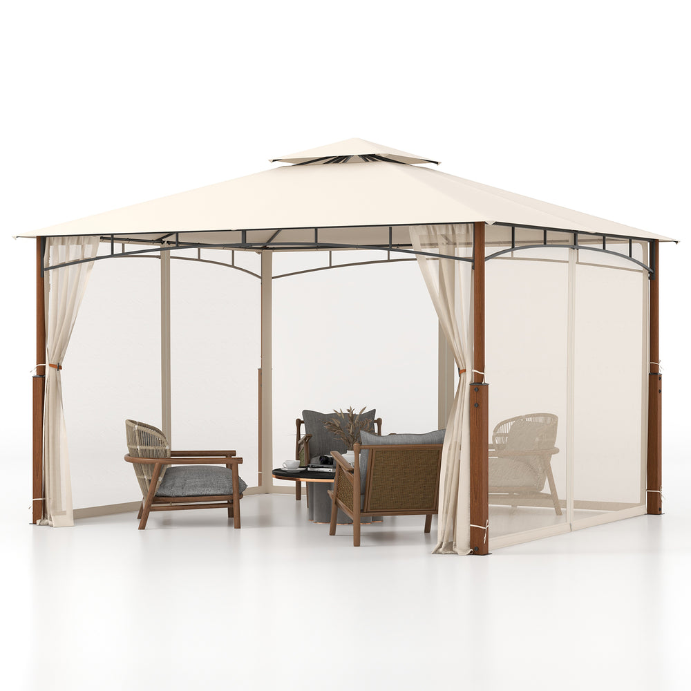Costway Outdoor Patio Gazebo 12 x 10 Ft with Netting and 2-Tier Canopy Roof New