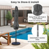 Gray 7.5 feet outdoor patio umbrella with detachable 2-section poles and fixing strap for easy storage and installation.
