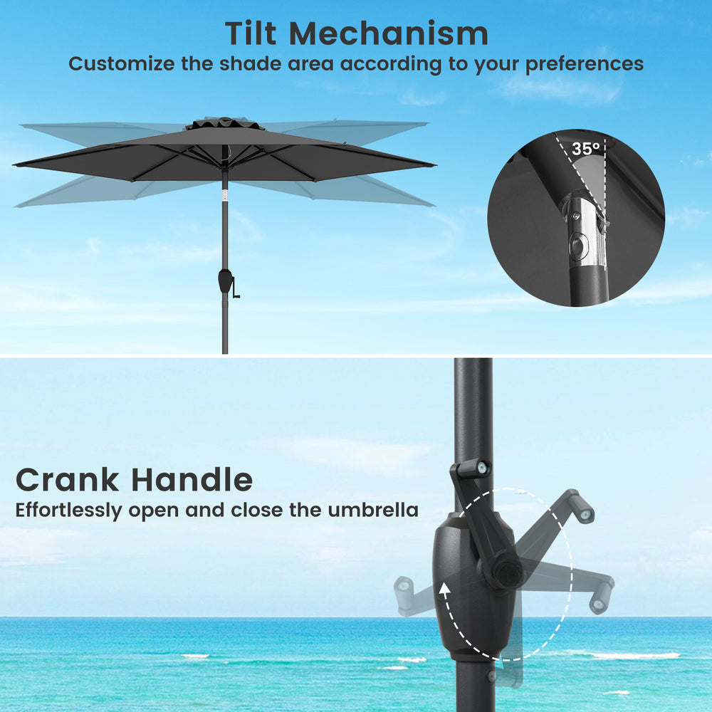 Tilt mechanism and crank handle of the 7.5 feet gray outdoor patio market umbrella for customizable shade and easy.