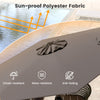 Close-up of the gray sun-proof polyester fabric on the 7.5 feet outdoor patio umbrella, showcasing its wear-resistant.