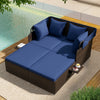 Outdoor Patio Rattan Daybed with Retractable Canopy and Side Tables-Navy - Gallery View 1 of 11