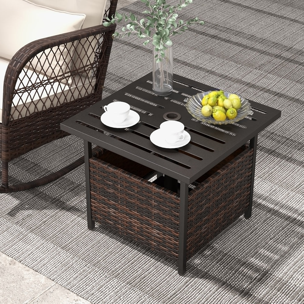 Outdoor Patio Rattan Wicker Steel Side Deck Table-Brown - Gallery View 1 of 10