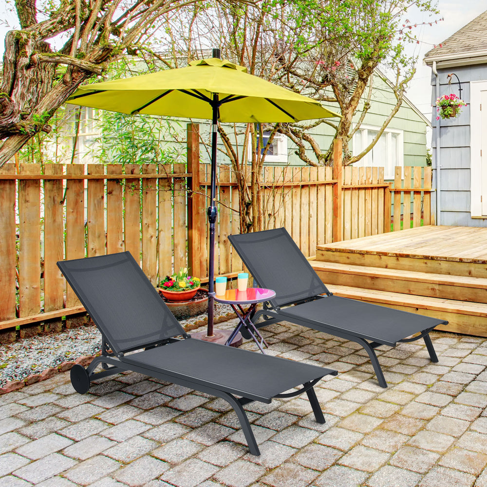 Single gray adjustable outdoor patio recliner chair with a 6-position backrest, ideal for relaxing in the garden or on.