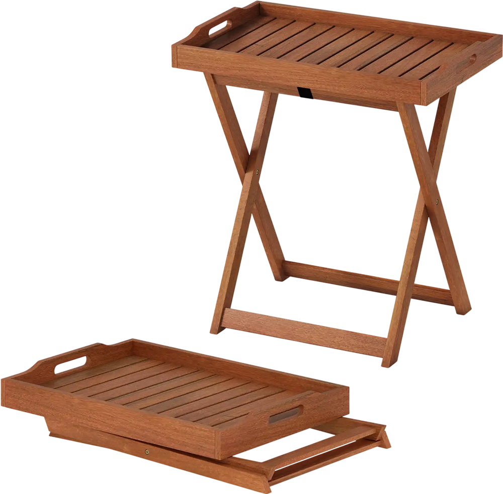 Outdoor Patio Solid Wood Tray Table with Removable Top No Assembly Required