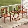 Solid wood outdoor patio tray table with removable top, foldable design, perfect for balcony or yard use.