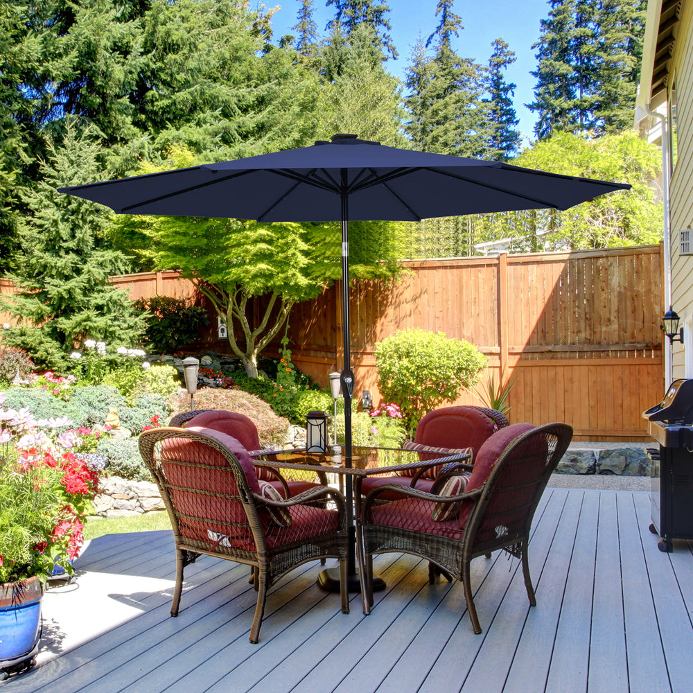 9 Feet Solar LED Lighted Patio Market Umbrella Tilt Adjustment Crank Lift-Dark Blue - Gallery View 1 of 14