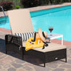Outdoor Patio Wicker Chaise Lounge Chair with Adjustable Backrest and Pillow-Beige - Gallery View 1 of 10