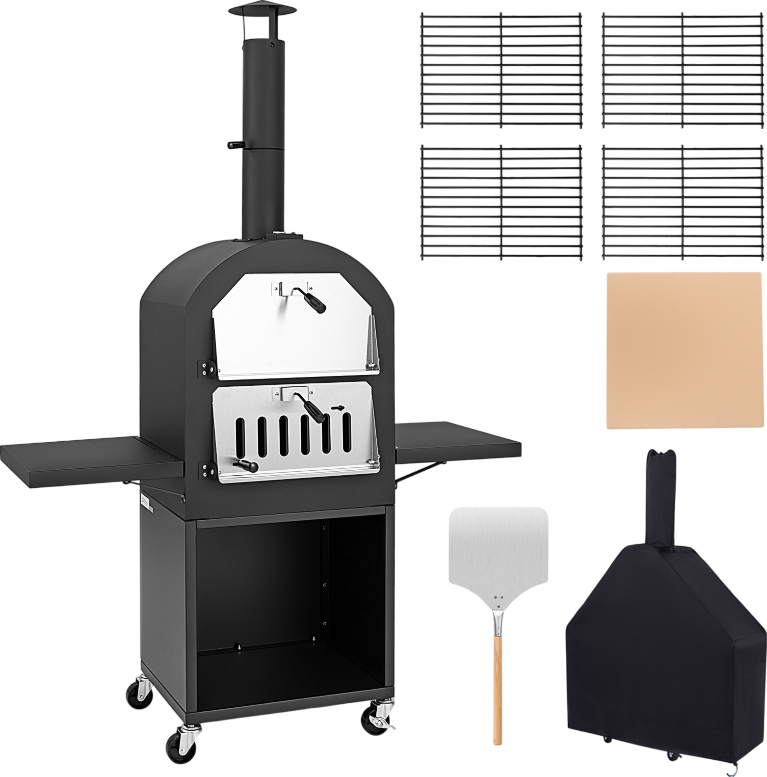 Costway Wood Burning Pizza Oven with Grill Racks and Built-in Thermometer New