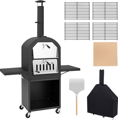 Costway Wood Burning Pizza Oven with Grill Racks and Built-in Thermometer New