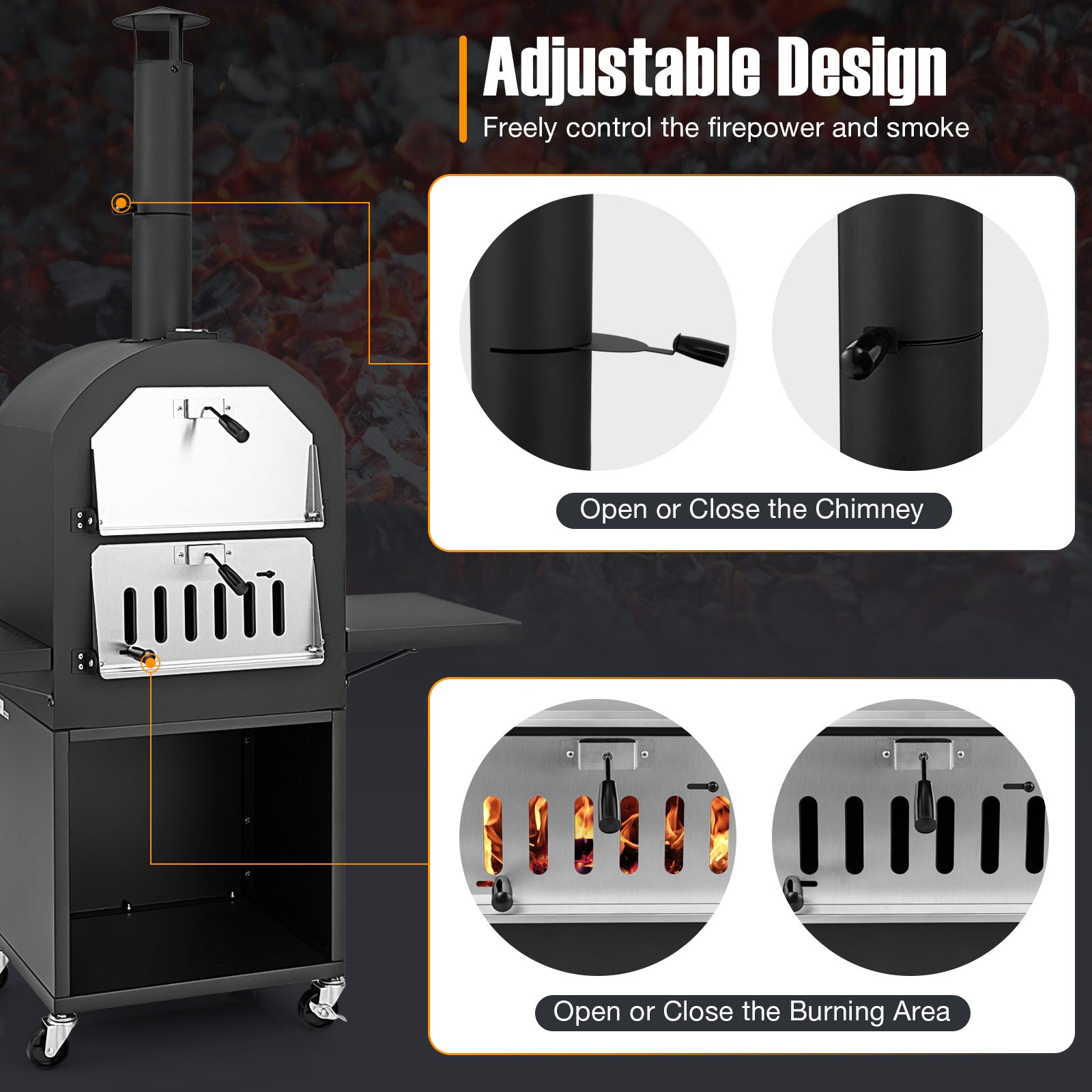 Costway Wood Burning Pizza Oven with Grill Racks and Built
