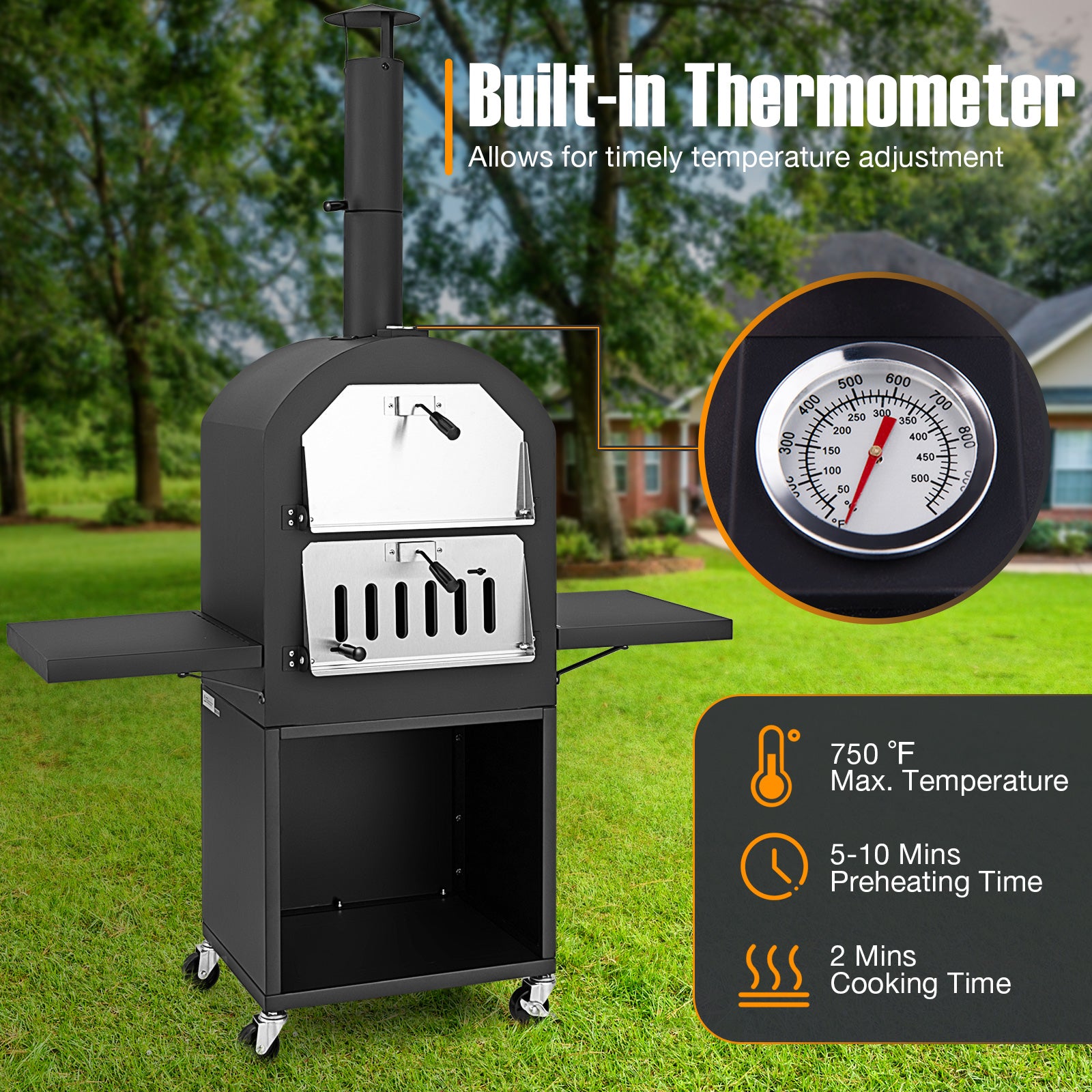 Costway Wood Burning Pizza Oven with Grill Racks and Built