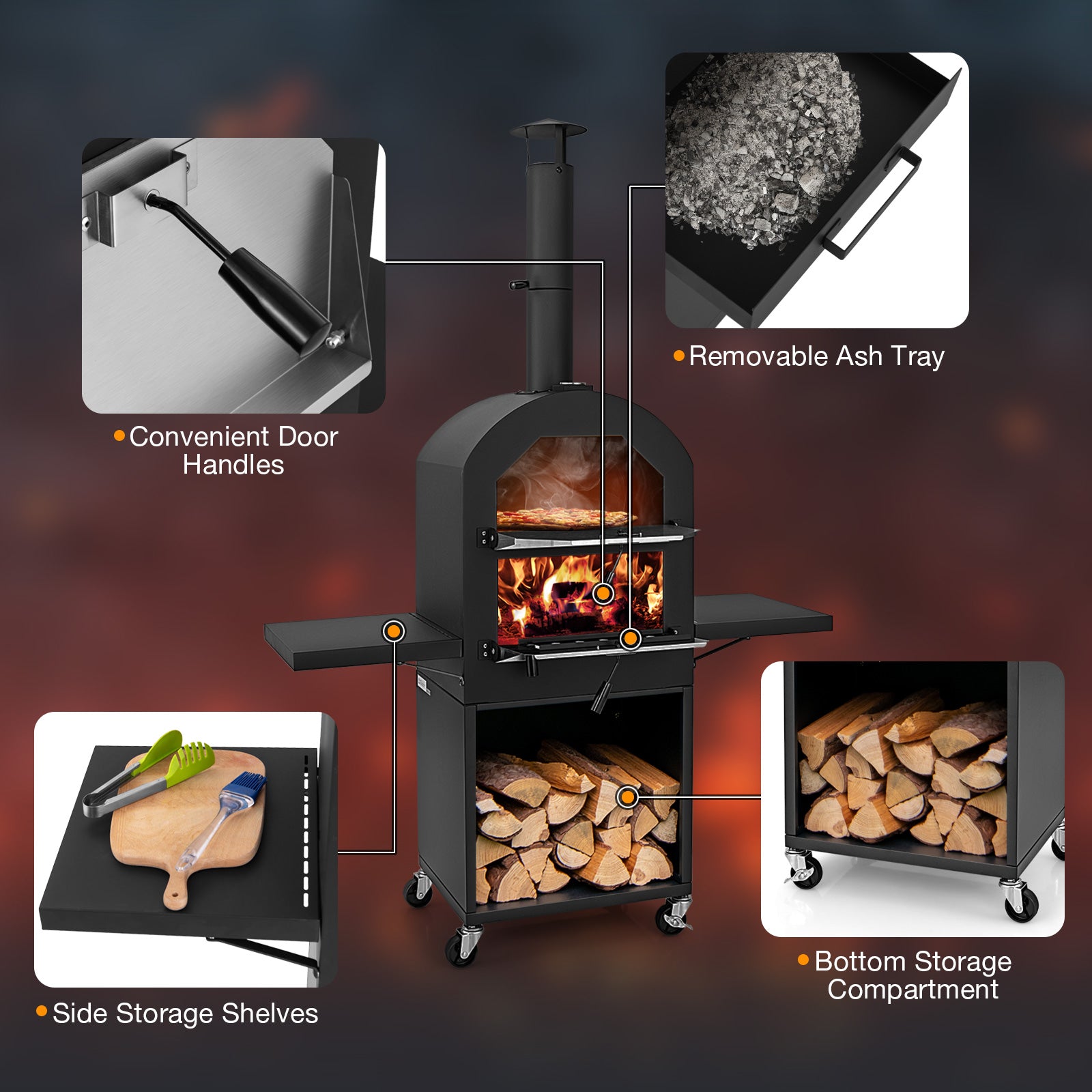 Costway Wood Burning Pizza Oven with Grill Racks and Built
