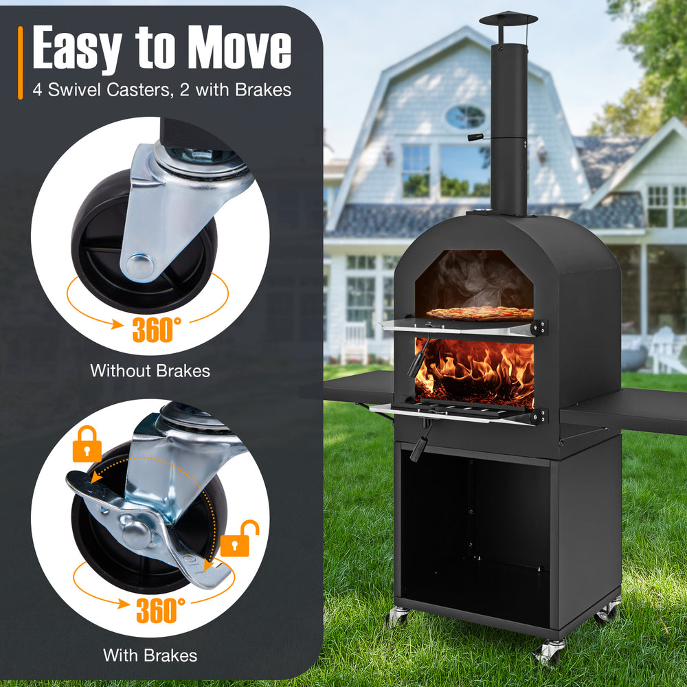 Costway Wood Burning Pizza Oven with Grill Racks and Built-in Thermometer New