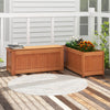 Outdoor plant container with seat made of premium wood, featuring a teak oil finish, ideal for garden or balcony use.