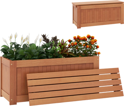 Costway Outdoor Garden Planter Box with Seat Bench 63472589 New