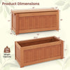 Outdoor plant container with seat, made of premium wood, features a teak oil finish and measures 41"x17"x18".