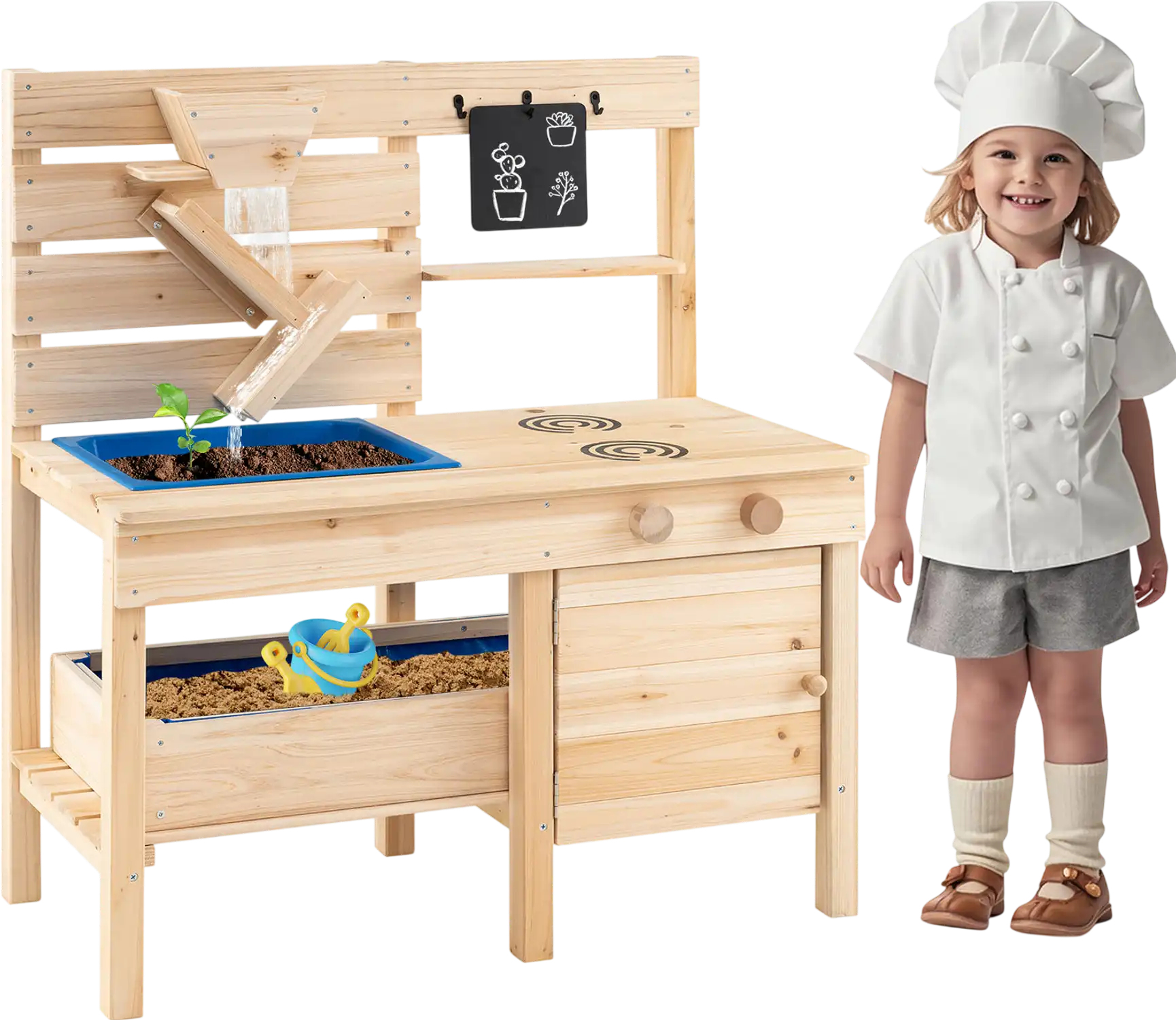 Costway Outdoor Pretend Play Kitchen Detachable Sandbox Removable Sink 84713605 New
