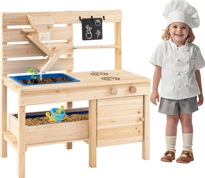 Costway Outdoor Pretend Play Kitchen Detachable Sandbox Removable Sink 84713605 New
