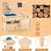 Outdoor play pretend kitchen made of solid fir wood with detachable sandbox, sturdy legs, and smooth surface for kids.