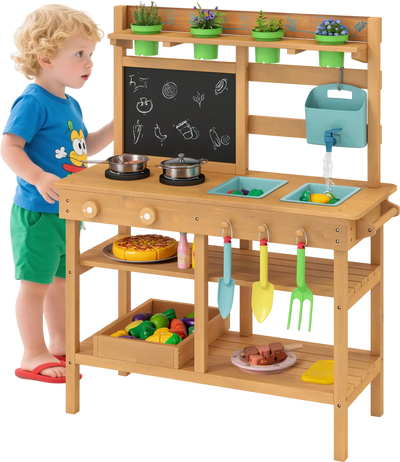 Costway Outdoor Pretend Play Kitchen w/ Faucet & Removable Sinks 38178932 New