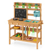 Outdoor play pretend kitchen with faucet, removable sinks, and chalkboard for creative cooking fun for children aged 3+.