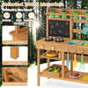 Outdoor play pretend kitchen with removable sinks, sturdy fir and pine wood, features chalkboard and two stovetops.