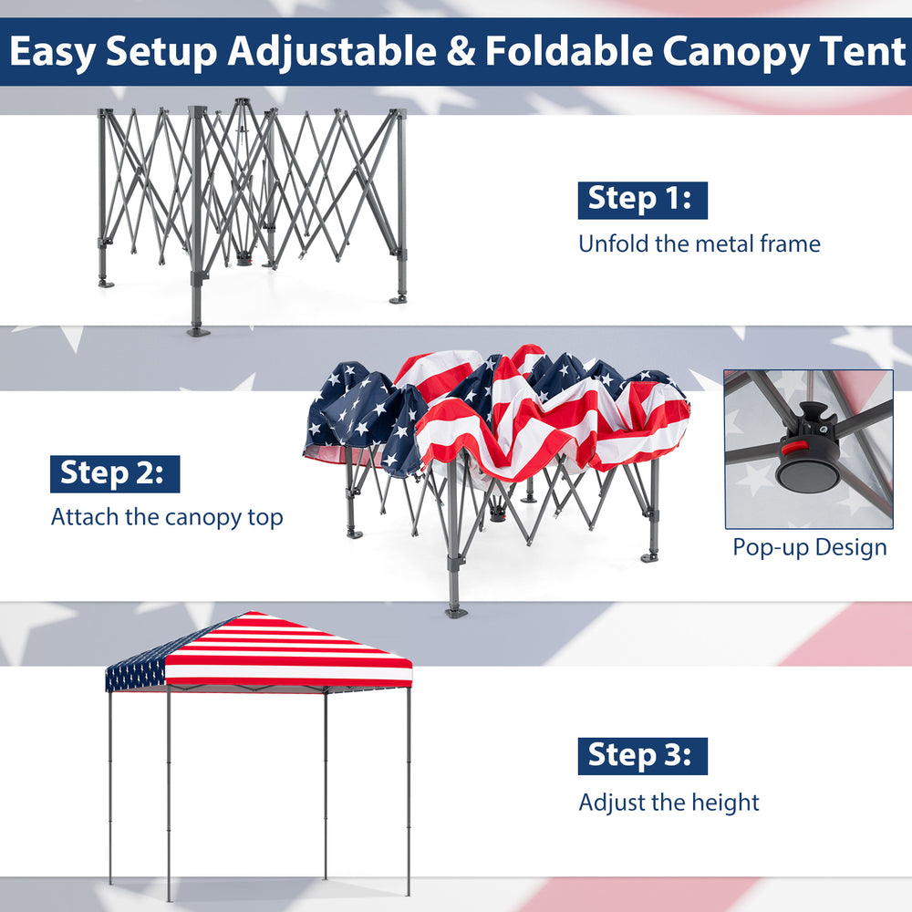 Adjustable 6.6 x 6.6 feet outdoor pop-up canopy tent with multicolor design, perfect for parties and gatherings.