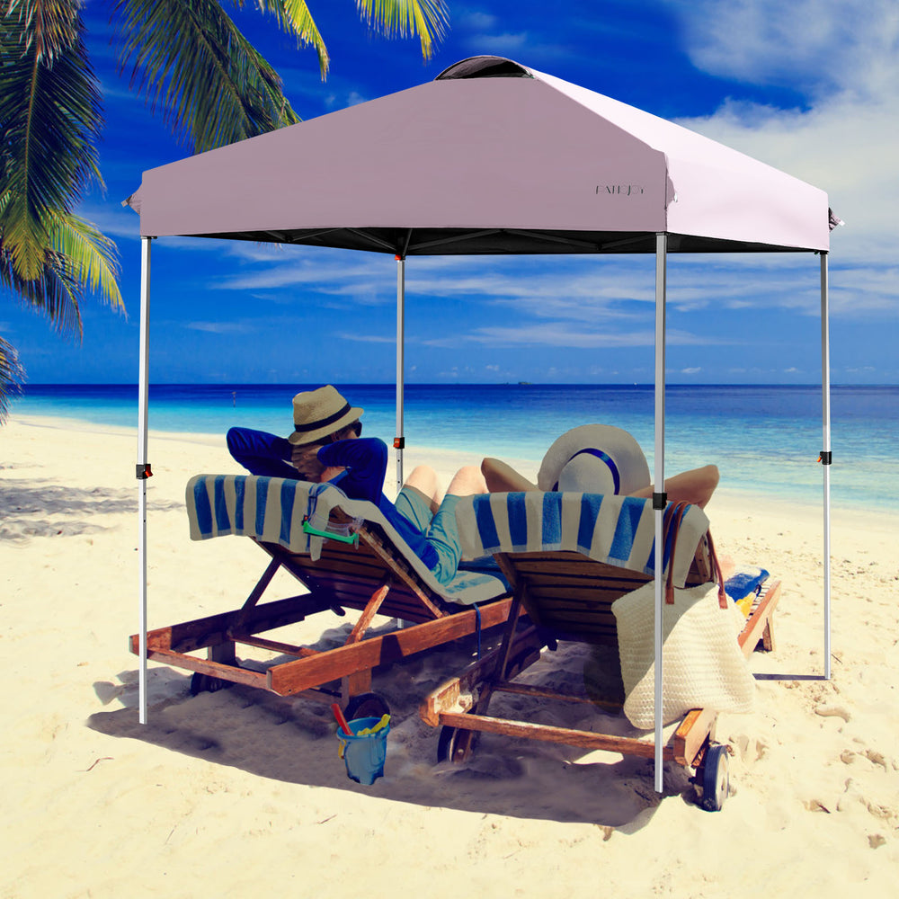 6.6 x 6.6 Feet Outdoor Pop-up Canopy Tent with Roller Bag-Pink - Gallery View 1 of 12