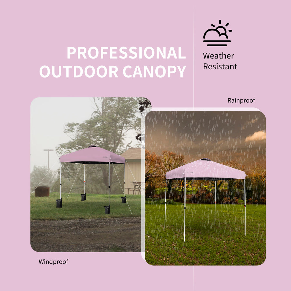 Pink 6.6 x 6.6 feet outdoor pop-up canopy tent with adjustable height, weather-resistant design, ideal for outdoor.