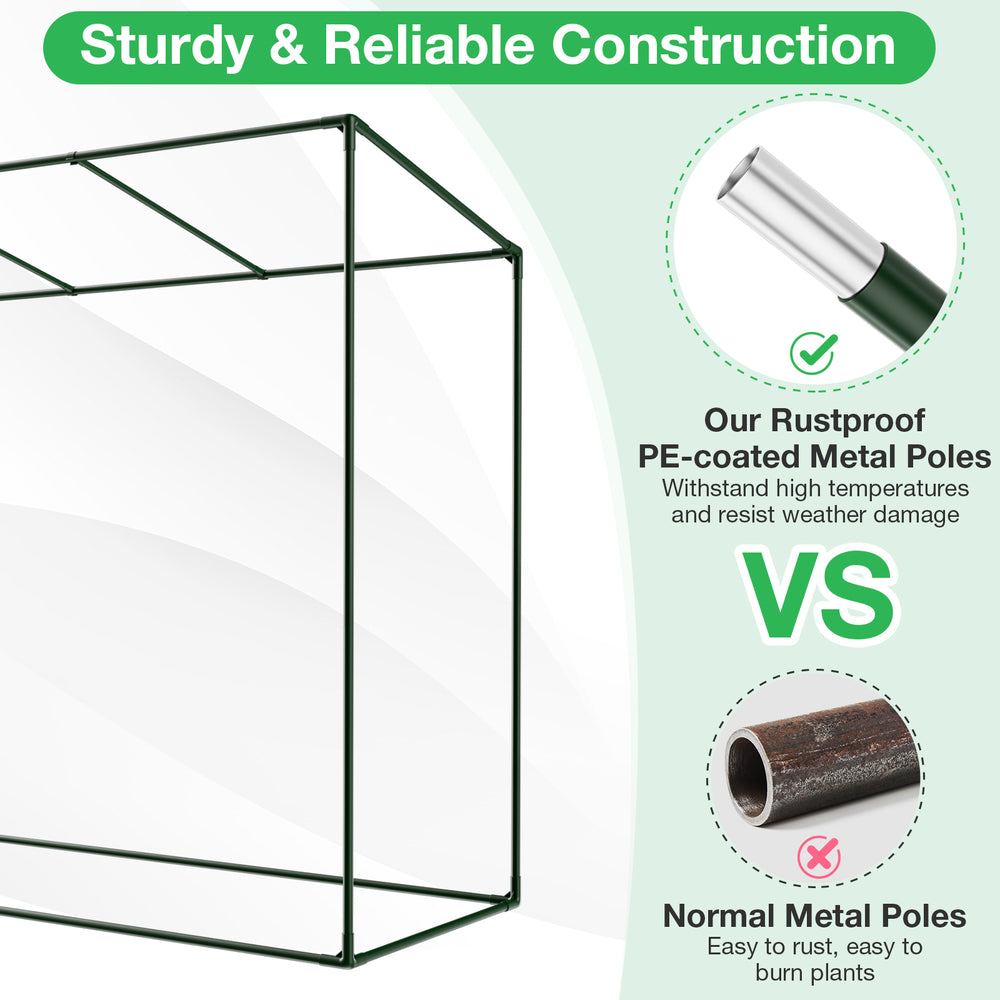 Sturdy PE-coated metal frame of the outdoor portable greenhouse, designed for durability and plant protection.