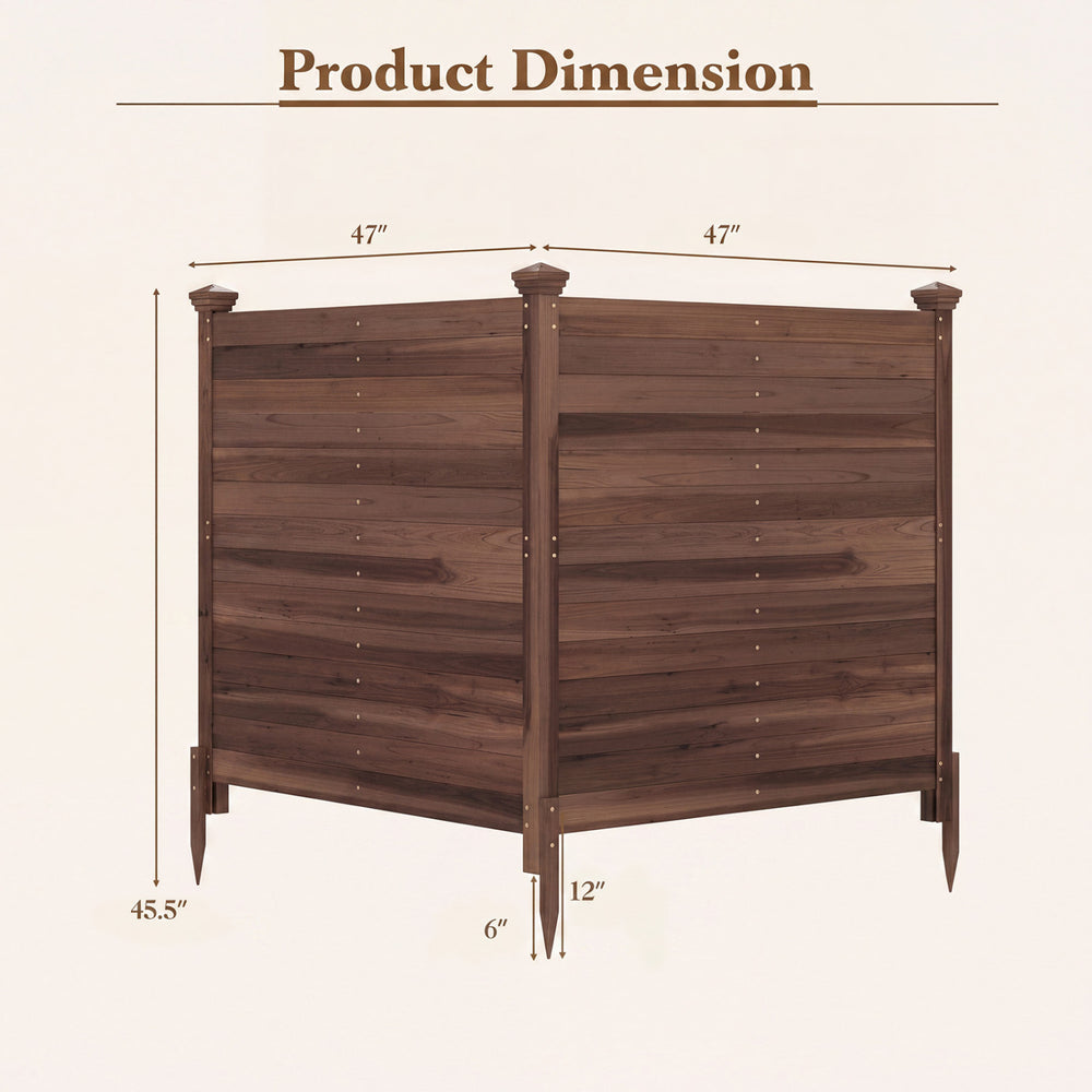Outdoor privacy air conditioner fence made of fir wood, featuring dimensions of 47" x 47" x 45.5" for backyard concealment.