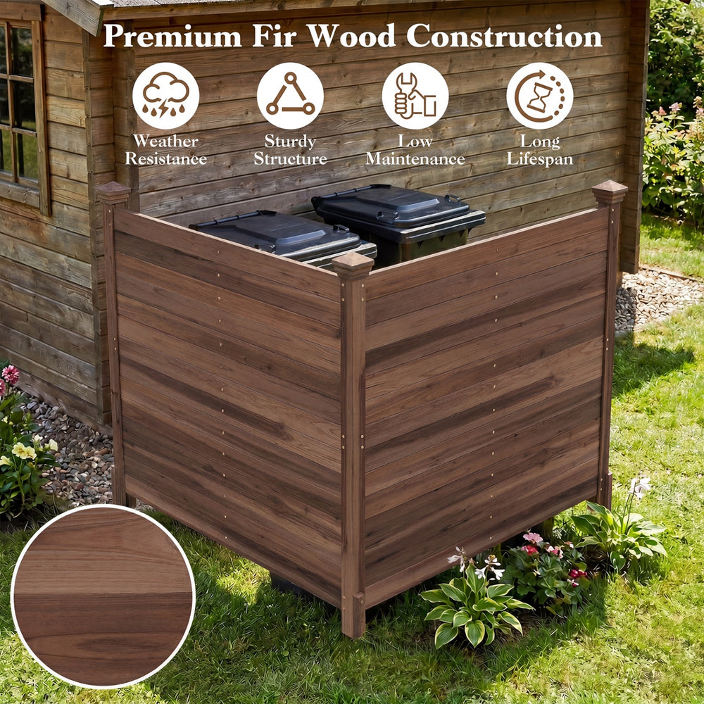 Outdoor privacy air conditioner fence made of robust fir wood, featuring a natural wood grain for rustic charm.