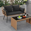 Outdoor rattan 2-seat chair with black cushions, featuring a sturdy metal frame and ergonomic design for comfortable.