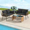 Outdoor rattan 2-seat chair with black cushions, featuring a sturdy metal frame and ergonomic design for patio.