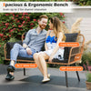 Spacious outdoor rattan 2-seat chair with black cushions, ergonomic design, and sturdy metal legs for comfortable.