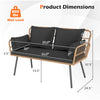 Dimensions of the Outdoor Rattan 2-Seat Chair with cushions, featuring a sturdy metal frame and ergonomic design.