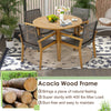 Set of 4 outdoor rattan chairs with acacia wood frame, featuring breathable design and 400 lbs max load, perfect for.