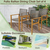 Set of 4 outdoor rattan dining chairs with acacia wood frame, perfect for poolside and backyard gatherings.