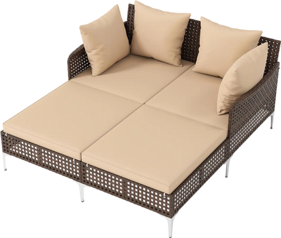 Costway Outdoor Rattan Wicker Double Daybed Chaise Lounge 197356824 New