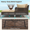 Outdoor rattan double daybed with brown wicker, featuring heavy-duty metal support and cushions for poolside relaxation.