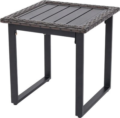 Costway Outdoor Rattan Side Table Slatted Tabletop 29085887 New