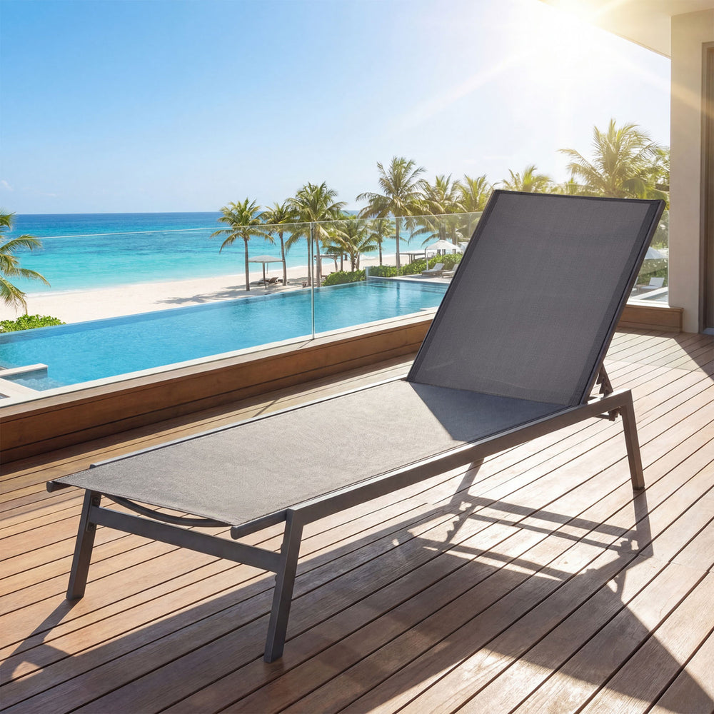 Outdoor Reclining Chaise Lounge Chair with 6-Position Adjustable Back-Gray - Gallery View 1 of 11