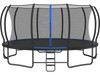 Giant round outdoor trampoline with blue enclosure net, galvanized steel frame, and anti-slip ladder for safe jumping fun.