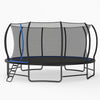 Giant round outdoor trampoline with blue accents, safety enclosure net, and anti-slip ladder for secure recreational fun.