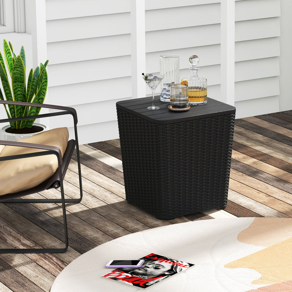 Outdoor Resin Storage Side Table with Removable Lid and Wicker-woven Accent-Black - Gallery View 1 of 10