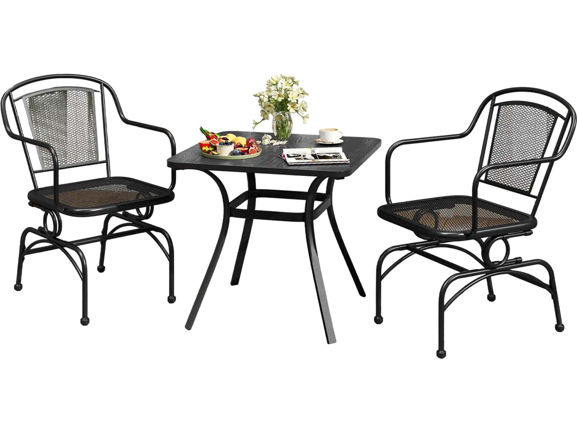 Costway Outdoor Patio Rocking Chair Set of 2 Mesh Back Seat Black 123956784 New