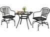 Black outdoor rocking chair set of 2 with mesh backrests, placed on a patio for relaxing yard use.