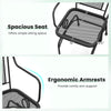 Spacious seat and ergonomic armrests of the black outdoor rocking chair set for comfortable yard relaxation.