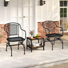 Set of 2 black outdoor rocking chairs with mesh backrests, perfect for relaxing in your yard or patio.